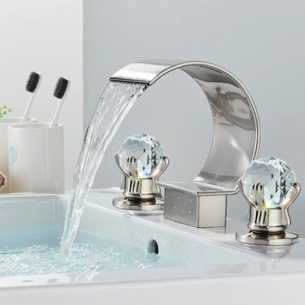 Widespread Bathroom Basin Faucet Crystal Handle Sink Mixer Tap Chrome Finish