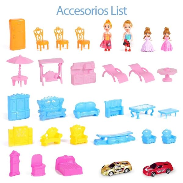 DollHouse with Colorful Light, Pretend Play Toddler Doll House Furniture Sets with 3 Dolls, 9 Rooms DIY , Creative Gift for Girls