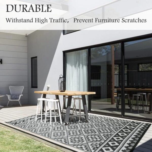 Outdoor Rug 5'x8' Waterproof Reversible Patio Rug Modern Lightweight Plastic Straw Indoor Outdoor Rug for RV Camping Deck Balcony Porch Boho Patio Decor Outdoor Carpet Brown and Beige