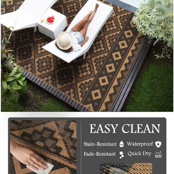 Outdoor Rug 5'x8' Waterproof Reversible Patio Rug Modern Lightweight Plastic Straw Indoor Outdoor Rug for RV Camping Deck Balcony Porch Boho Patio Decor Outdoor Carpet Brown and Beige