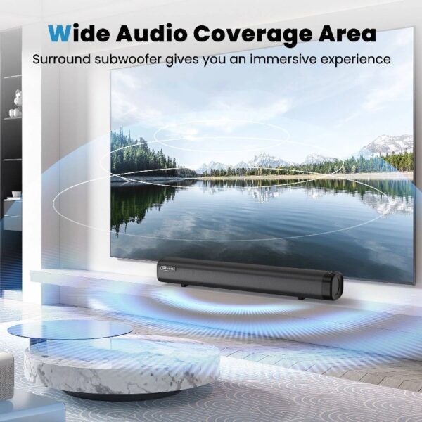 Sound Bar for TV, Soundbar with Subwoofer, Wired & Wireless Bluetooth 5.0 3D Surround Speakers, Optical/AUX/RCA/USB Connection, Wall Mountable, Remote Control