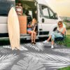 6'x9' Outdoor Rugs Patio Waterproof Outside Mat Reversible Plastic Camping Carpet,Black & Grey