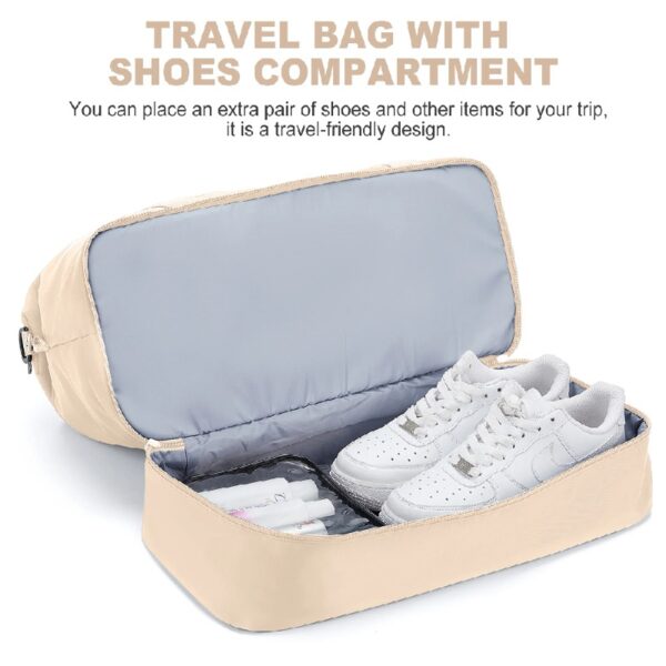 0ba6785eba8c4be380afb32d01769e71 Weekender Bags for Women, Travel Duffel Bags with Shoe Compartment,Personal Item Travel Bag for Airlines, Carry on Overnight Tote Bag for women,Beige&Brown