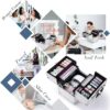 4 Trays Makeup Train Case Cosmetic Storage with Dividers Lockable Jewelry Makeup Box Organizer Pink