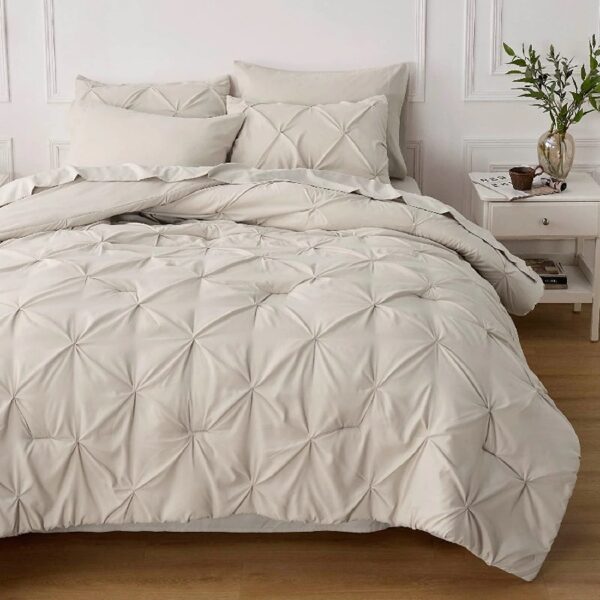Dorm Bedding Twin Comforter Set - 5 Pieces Pintuck Bed in A Bag with Comforters, Sheets, Pillowcases & Shams