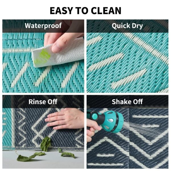 Outdoor Rug 6'x9' Waterproof Patio Rug Reversible Indoor Outdoor Rug Lightweight Plastic Straw Rug for RV Camping Deck Balcony Boho Porch Decor Dark Grey and White