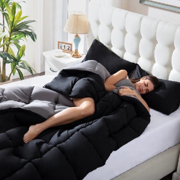 3 Pieces Bed in a Bag Comforter Set Duvet Insert,Reversible,Red/Black,Full Size Comforter Set-200GSM