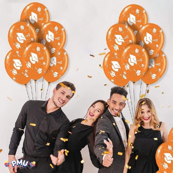 PMU Graduation Balloons 11 Inch PartyTex Premium Emerald Green with All-Over Print White Grad Caps-Confetti and Streamers Pkg/100