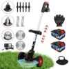 24V Black Electric Weed Eater Lawn Edger Cordless Grass String Trimmer Cutter + 2 Batteries & 3 Types Blades