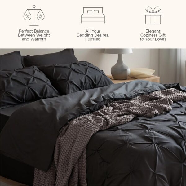 Dorm Bedding Twin Comforter Set - 5 Pieces Pintuck Bed in A Bag with Comforters, Sheets, Pillowcases & Shams