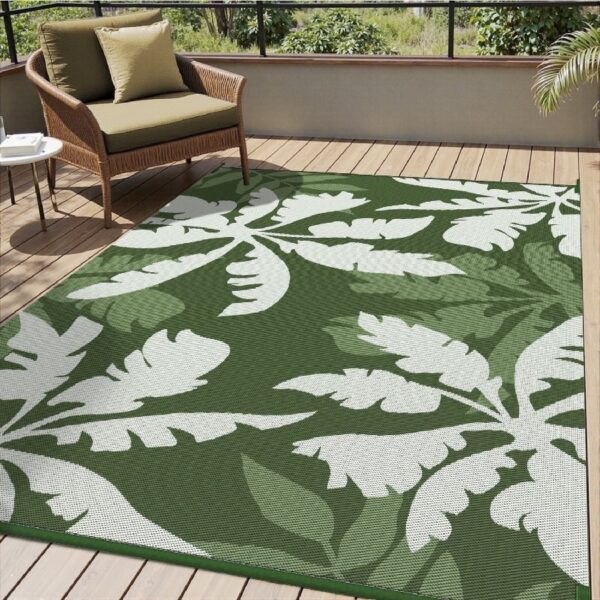 Outdoor Rug Carpet 5'x8' Waterproof Reversible Patio Rug Portable Indoor Outdoor Rug Plastic Straw Rug for Beach RV Camping Garden Picnic Deck Backyard Porch Decor Black