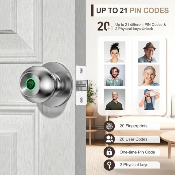 Cikuci Smart Door Lock, Fingerprint Door Lock Knob with App Control, Suitable for Home, Cloakroom, Offices, Hotels (K10)