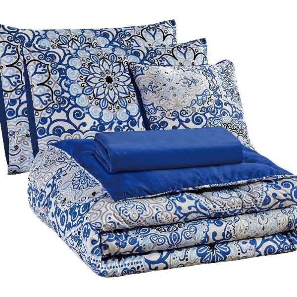 Lux Decor Collection 5 Piece Queen Down Alternative Comforter Set, Washable Duvet Bedding Set - Quatrefoil Navy
