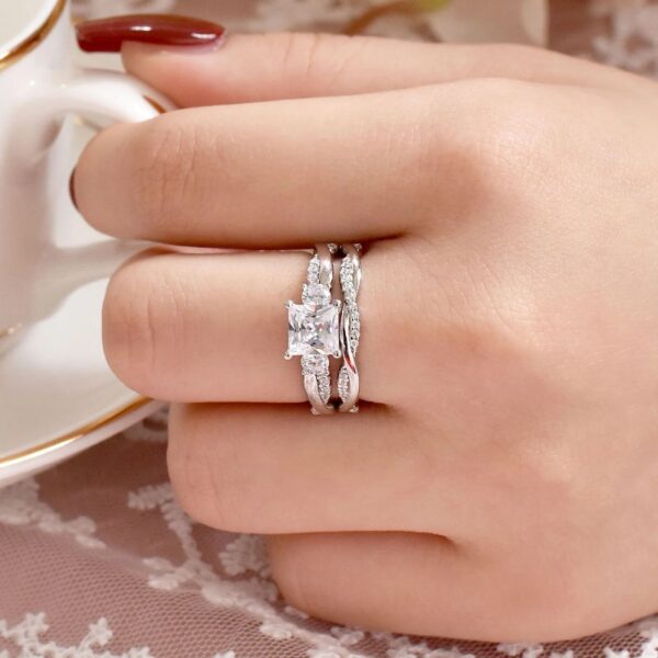 1 Carat Wedding Ring Sets Infinity Band Princess Sterling Silver Rings for Women CZ Size 7