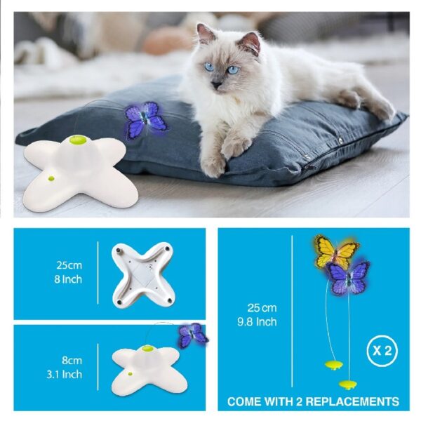 All For Paws Interactive Cat Toys, Fluttering Butterfly Automatic Cat Teasing Toy with 2 Replacement Butterflies