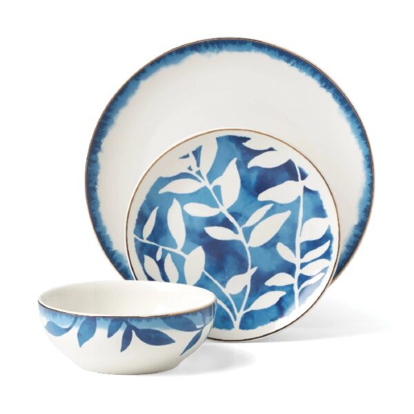 Oneida Entertain 365 12-Piece Aura Blue & White Porcelain Tableware Set (Service for 4)