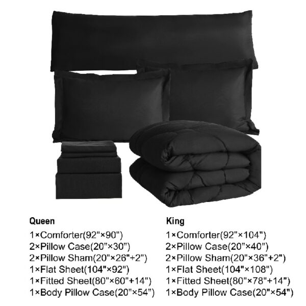 8 PCS Modern Comforter Set with Sheets All Season Bed in a Bag, Black, Queen Size