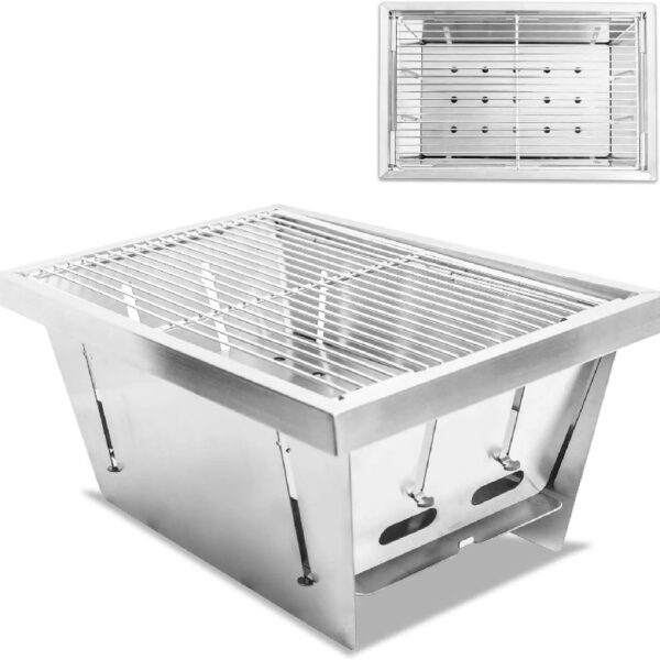 Foldable Portable Camping BBQ Grill, Stainless Steel Barbecue Smoke Stove, Detachable Stove Easy Setup Outdoor Household Grill, Suitable for Outdoor Picnic Family Gathering Travel (Medium)