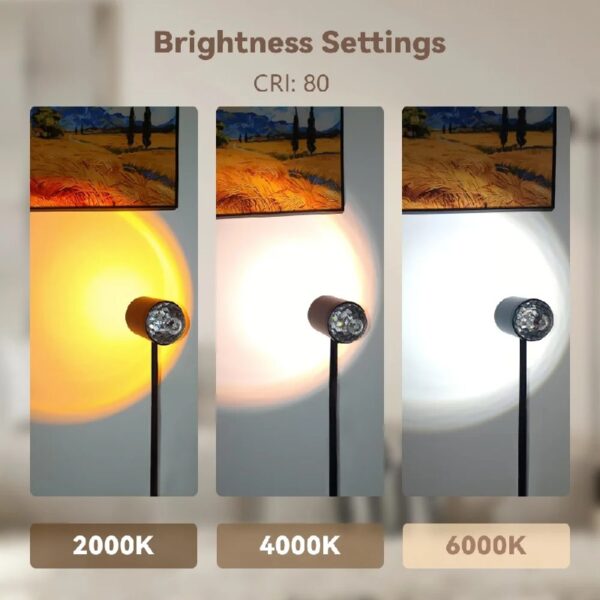 Sunset Floor Lamp with Ocean Wave Effect, 360° Rotation, 7 Color Filters, Boho Decor Lamp