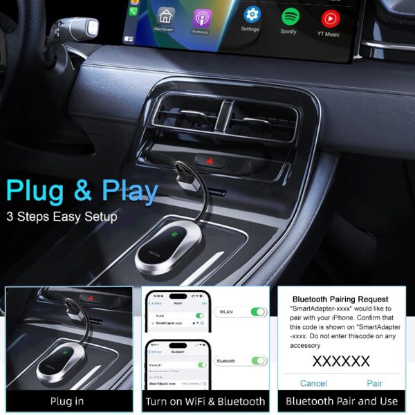 2-in-1 Wireless CarPlay & Android Auto Adapter, Dual-Band 5GHz Wi-Fi & Bluetooth Dongle, Compatible with 1000+ Car Models (2016+), Plug & Play for Seamless Apple CarPlay and Android Auto Experience