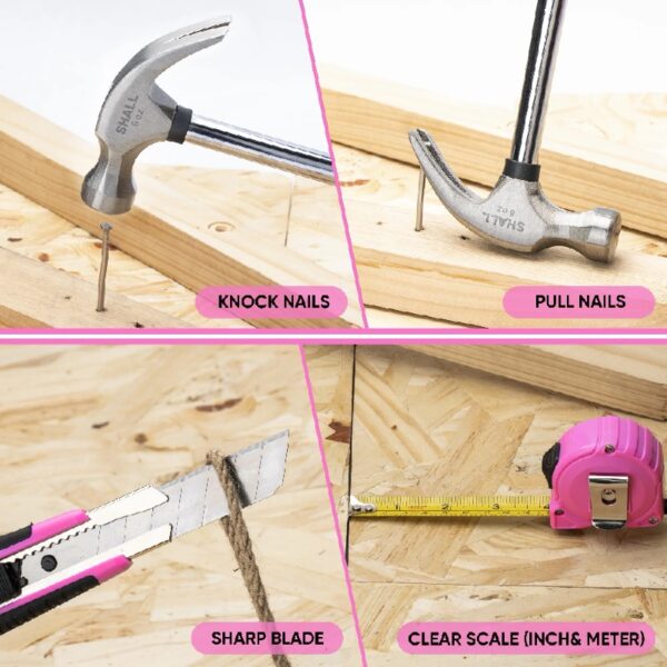 Pink Tool Set for Women, 166pcs Home Tool Kit with 12