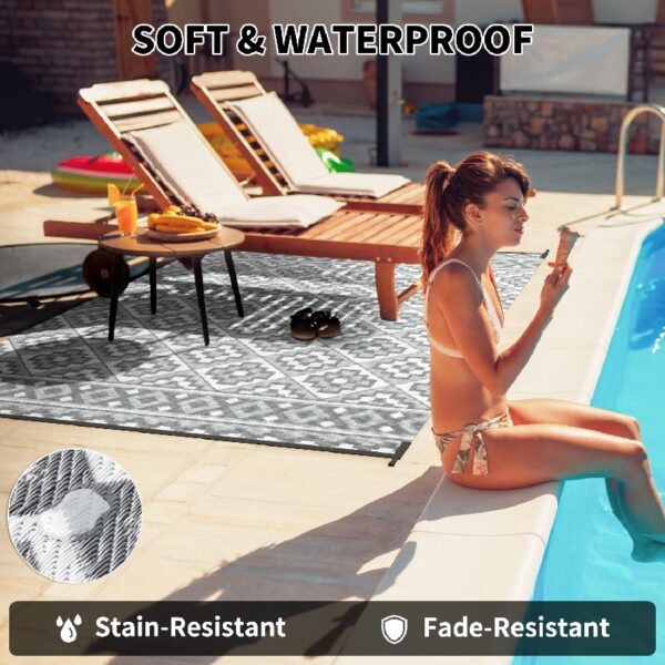 Outdoor Rug 5'x8' Waterproof Reversible Patio Rug Modern Lightweight Plastic Straw Indoor Outdoor Rug for RV Camping Deck Balcony Porch Boho Patio Decor Outdoor Carpet Brown and Beige