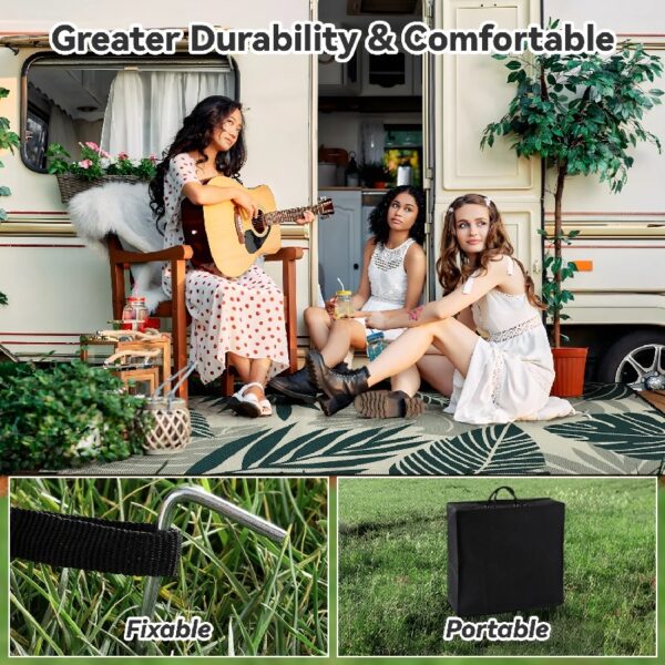 Outdoor Rug Carpet 5'x8' Waterproof Reversible Patio Rug Portable Indoor Outdoor Rug Plastic Straw Rug for Beach RV Camping Garden Picnic Deck Backyard Porch Decor Black