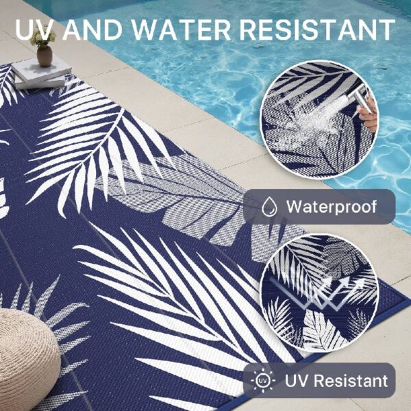 6'x9' Outdoor Rugs Patio Waterproof Outside Mat Reversible Plastic Camping Carpet,Black & Grey