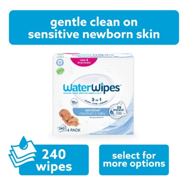 Sensitive+ Newborn & Baby Wipes, 3-In-1 Cleans, Cares, Protects, 99.9% Water, Unscented & Hypoallergenic, 9 Packs (540 Wipes)