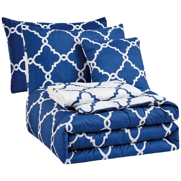 Lux Decor Collection 5 Piece Queen Down Alternative Comforter Set, Washable Duvet Bedding Set - Quatrefoil Navy
