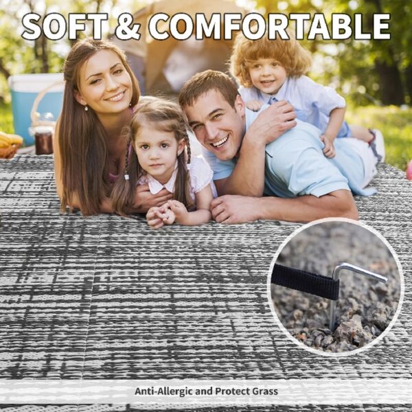 Outdoor Rug Carpet 6'x9' Waterproof Reversible Patio Rug Portable Modern Abstract Indoor Outdoor Rug Plastic Straw Rug for RV Camping Garden Picnic Deck Backyard Porch Decor Gray and White