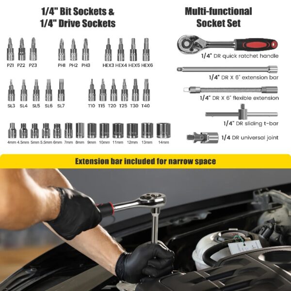 171 Piece Socket Wrench Auto Repair Tool Combination Package 1/4