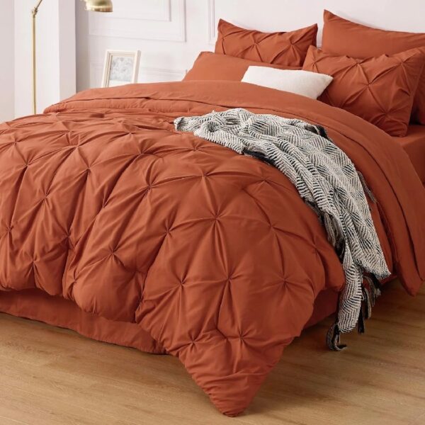 Dorm Bedding Twin Comforter Set - 5 Pieces Pintuck Bed in A Bag with Comforters, Sheets, Pillowcases & Shams