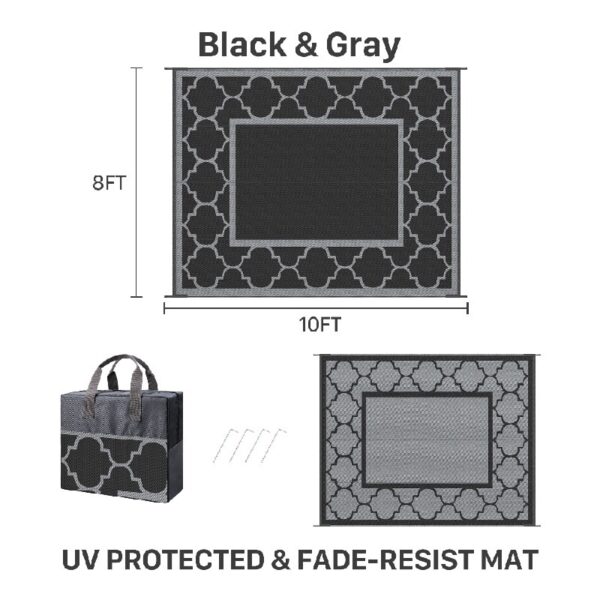 6'x9' Outdoor Rugs Patio Waterproof Outside Mat Reversible Plastic Camping Carpet,Black & Grey