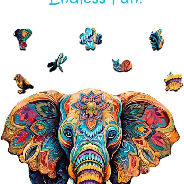 Animal Shaped Wooden Puzzles for Adults – A3 Vivid Elephant with 155 Pieces – Jigsaw Puzzle with Unique Shapes – Family Games for Kids and Adults – 11