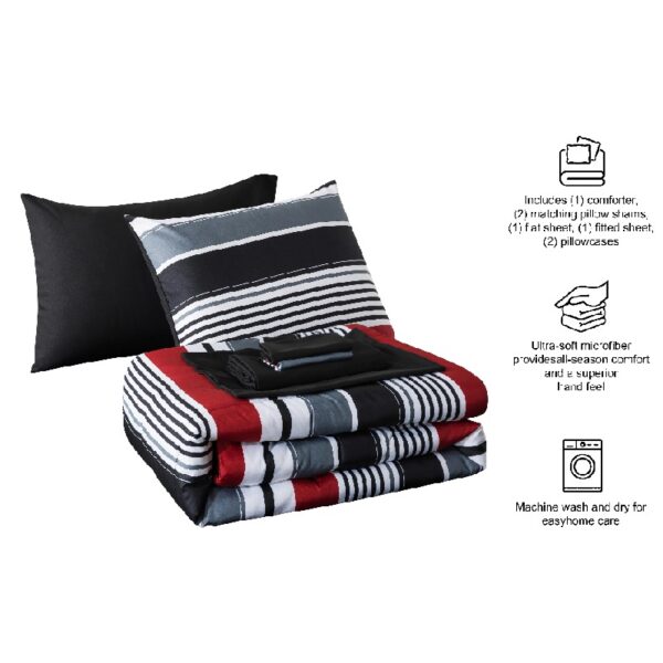 7 Piece Reversible Bed in a Bag Comforter Set with Sheets, Black, Queen