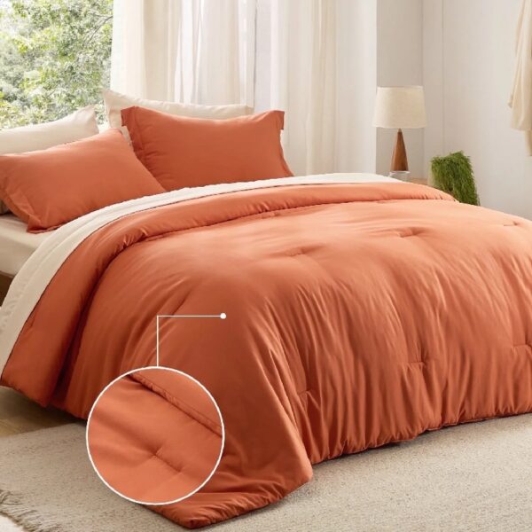 King Size Comforter Set Burnt Orange, 7 Pieces Lightweight King Bedding Sets Boho with Comforter, Sheets, Pillowcases & Shams
