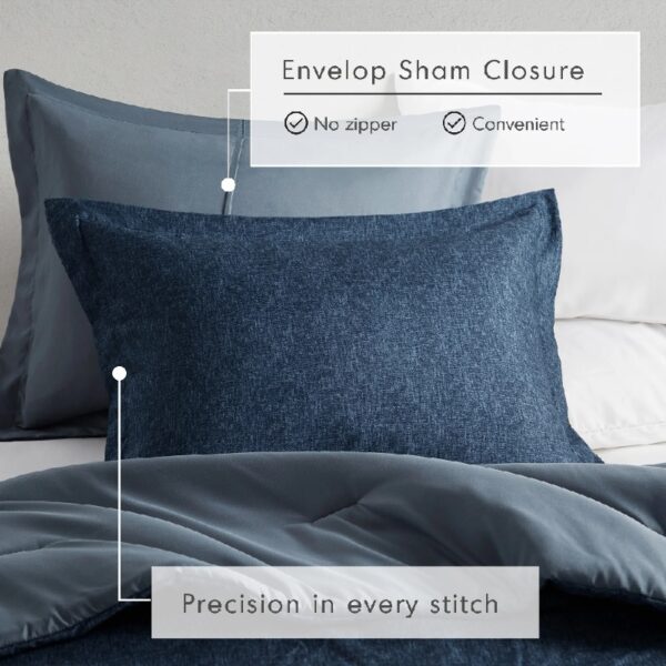 Full/Queen Comforter Sets, Reversible 3 Piece Extra Soft Bedding Set, Chambray Print Sage Green Comforter Bed Set with Pillow Shams