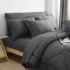 8 PCS Modern Comforter Set with Sheets All Season Bed in a Bag, Black, Queen Size
