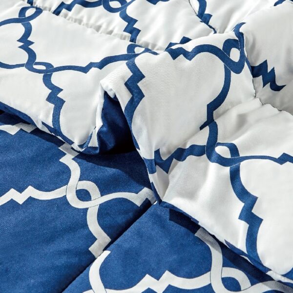 Lux Decor Collection 5 Piece Queen Down Alternative Comforter Set, Washable Duvet Bedding Set - Quatrefoil Navy