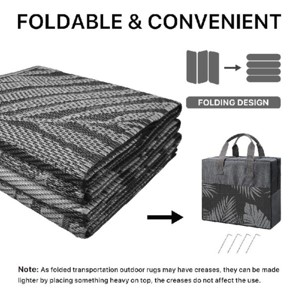 6'x9' Outdoor Rugs Patio Waterproof Outside Mat Reversible Plastic Camping Carpet,Black & Grey