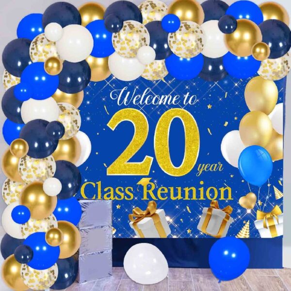 20th Year Class Reunion Party Decoration,Blue and Gold Balloon Arch,Blue and Gold 50th Anniversary Class Reunion Theme Backdrop Balloon Garland Kit