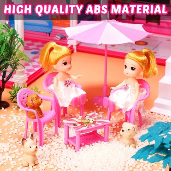 DollHouse with Colorful Light, Pretend Play Toddler Doll House Furniture Sets with 3 Dolls, 9 Rooms DIY , Creative Gift for Girls