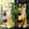 Cat Statue Garden Decor with LED Lantern for Outside -Resin patio Art Gift for lover,Cat Statues for Garden,Patio,Yard Decoration