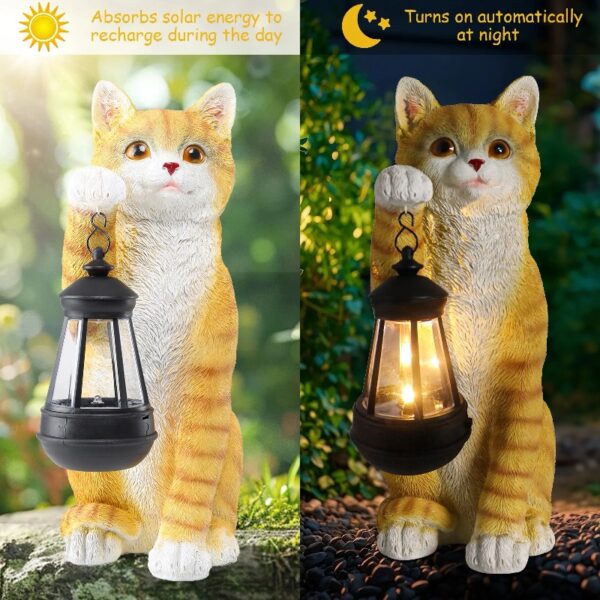 Cat Statue Garden Decor with LED Lantern for Outside -Resin patio Art Gift for lover,Cat Statues for Garden,Patio,Yard Decoration