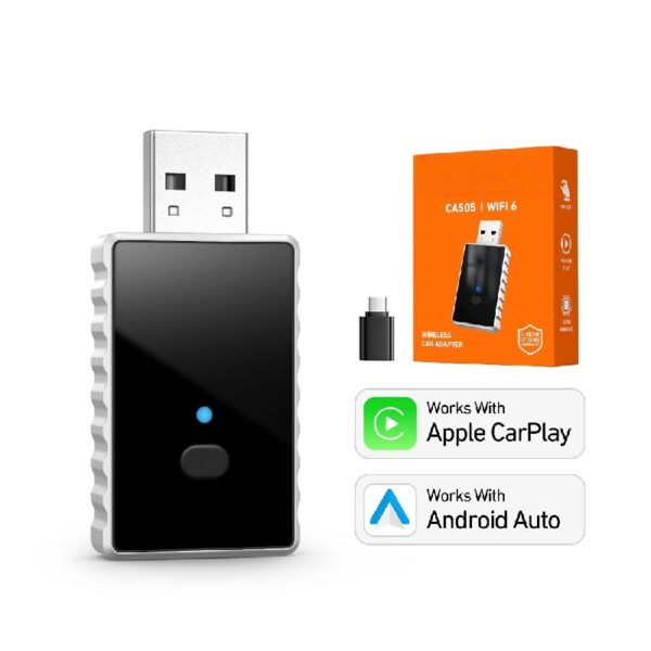 Wireless Carplay Adapter with Glass Panel, Metal Materials Enhance Heat Dissipation, 2 in 1 Apple CarPlay and Android Auto Adapter Convert Wired to Wireless, Plug & Play, Black