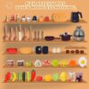 Play Kitchen Set for Kids, 2.1FT Tall Toy Play Kitchen w/ Realistic Lights Sounds Simulation Spray for Toddlers Girls Boys Gift 42Pcs - Small (Orange Red 18x8.6x24.8in)