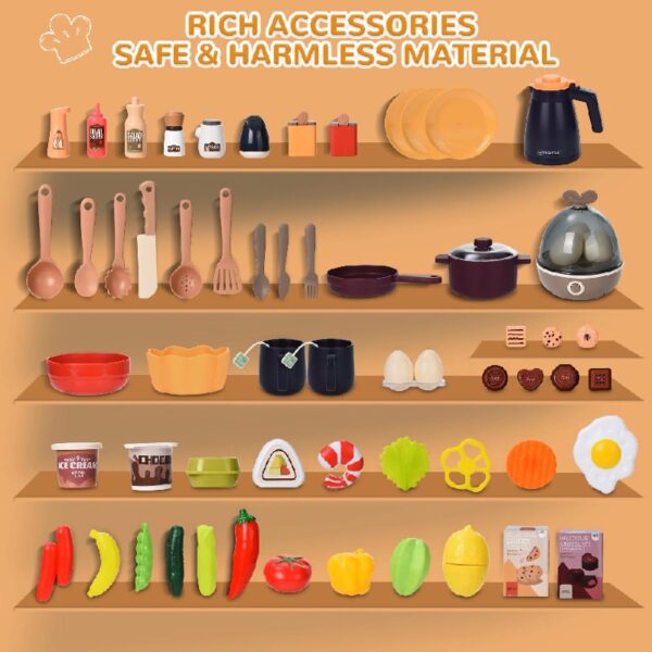 Play Kitchen Set for Kids, 2.1FT Tall Toy Play Kitchen w/ Realistic Lights Sounds Simulation Spray for Toddlers Girls Boys Gift 42Pcs - Small (Orange Red 18x8.6x24.8in)