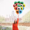 PMU Graduation Balloons 11 Inch PartyTex Premium Emerald Green with All-Over Print White Grad Caps-Confetti and Streamers Pkg/100