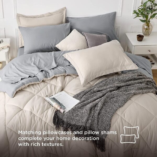 Light Purple Queen Comforter Set - 7 Pieces Reversible Queen Bed in a Bag, Queen Bed Set Light Purple and Grey with Comforters, Sheets, Pillowcases & Shams